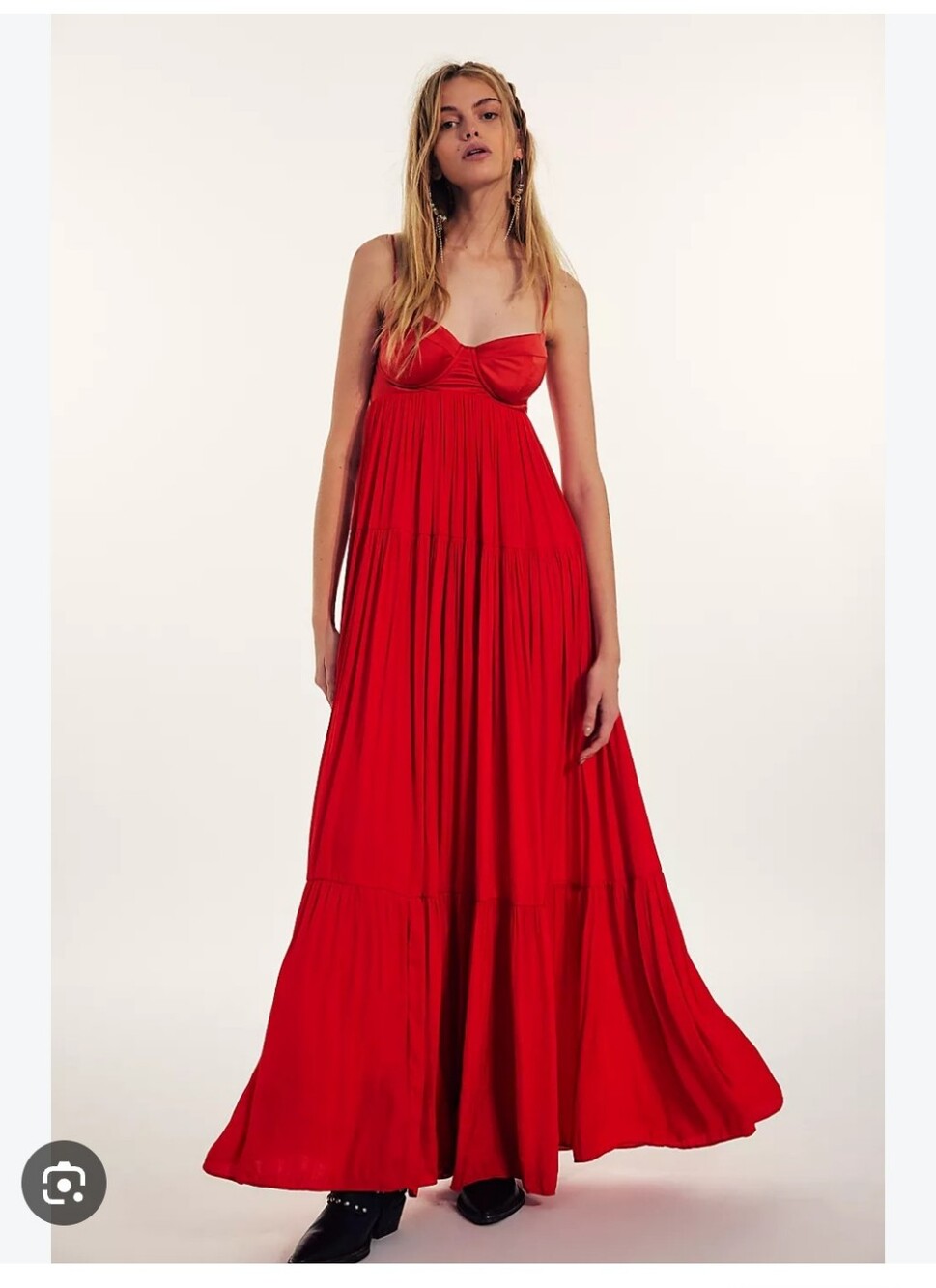 Free People Freya Red Maxi Dress - Elegant Spaghetti Strap Gown Size Large - Picture 5 of 16